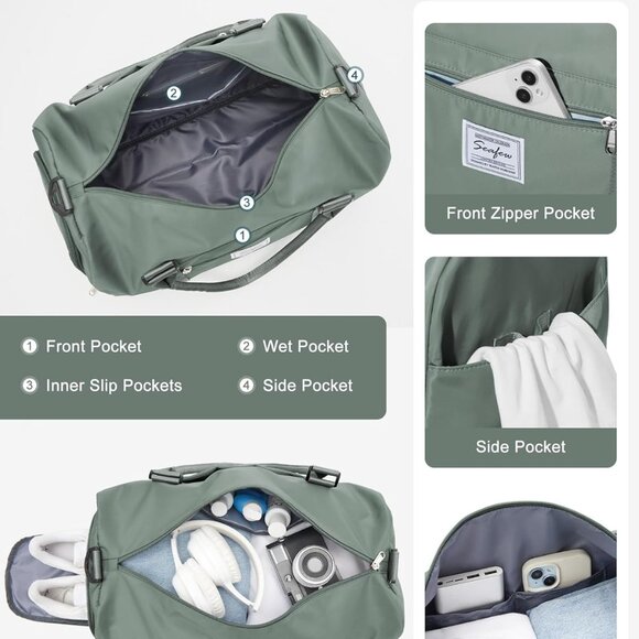 Gym Bag Womens,Travel Duffel Carry on Bag Sport Tote Bag Weekend Overnight Bag - Picture 6 of 9